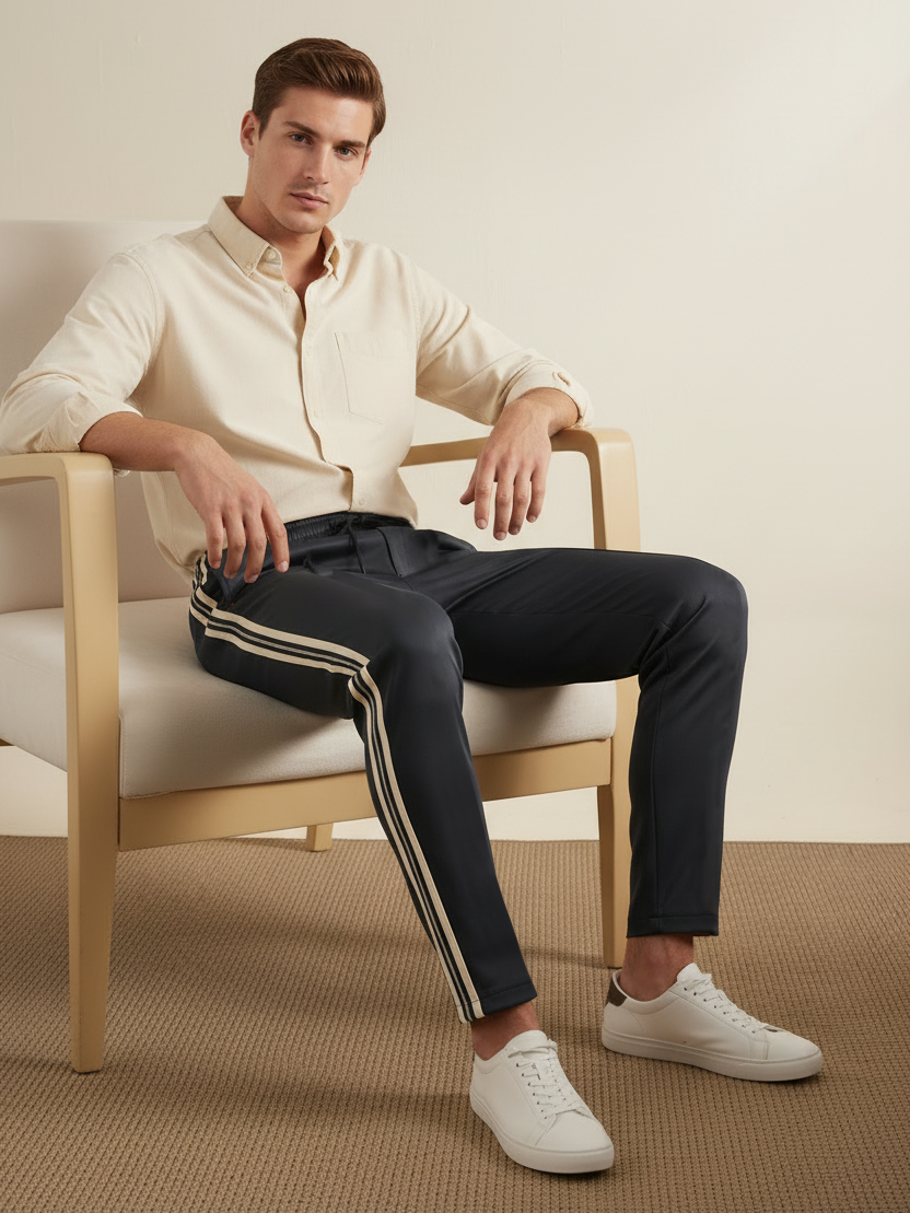 Slazenger Stylish Summer Trouser For Men-Black with Green & Blue Stripe-BR14353