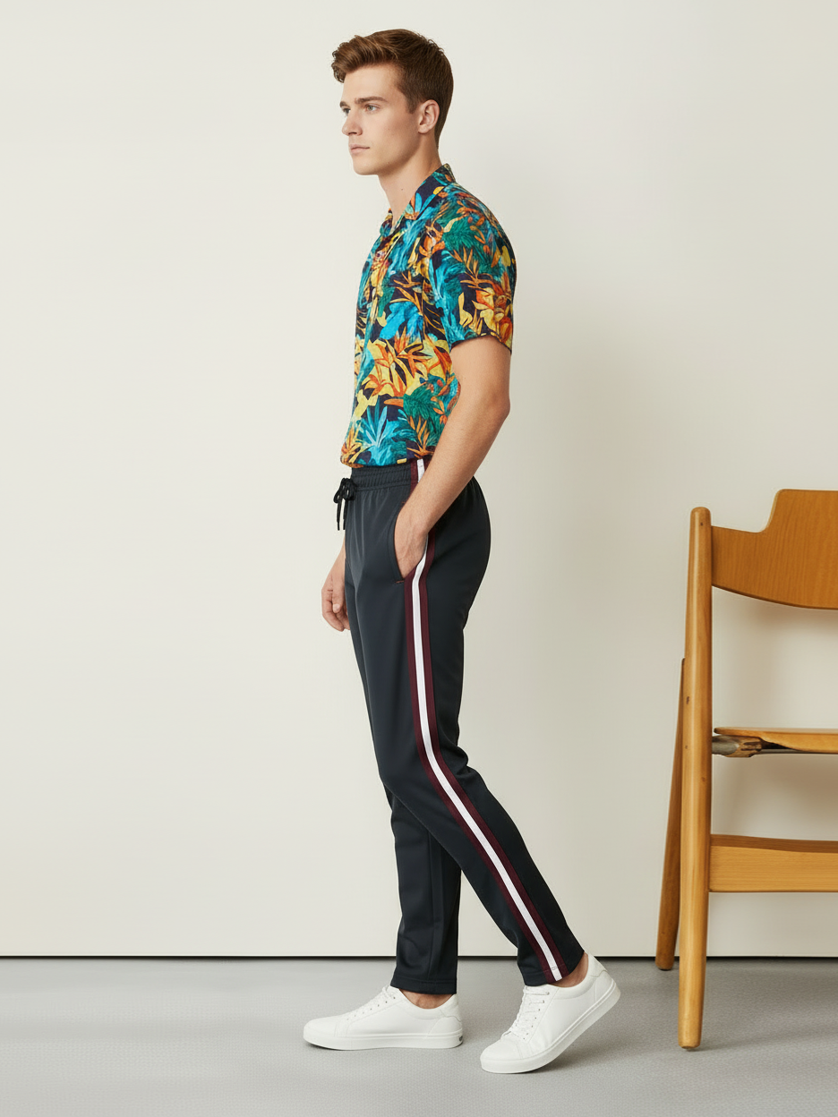 Slazenger Stylish Summer Trouser For Men-Black with Maroon & White Stripe-BR14341