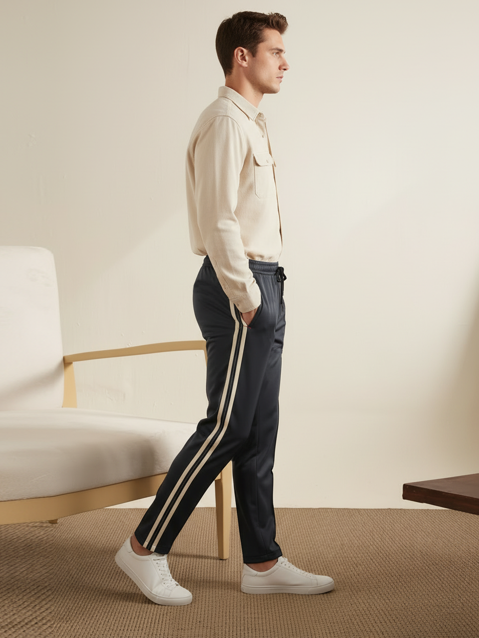 Slazenger Stylish Summer Trouser For Men-Black with Green & Blue Stripe-BR14353