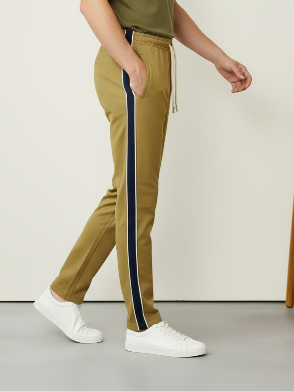 Louis Vicaci Slim Fit Active Wear Summer Trouser For Men-Golden with Black & White Stripes-NSK55)