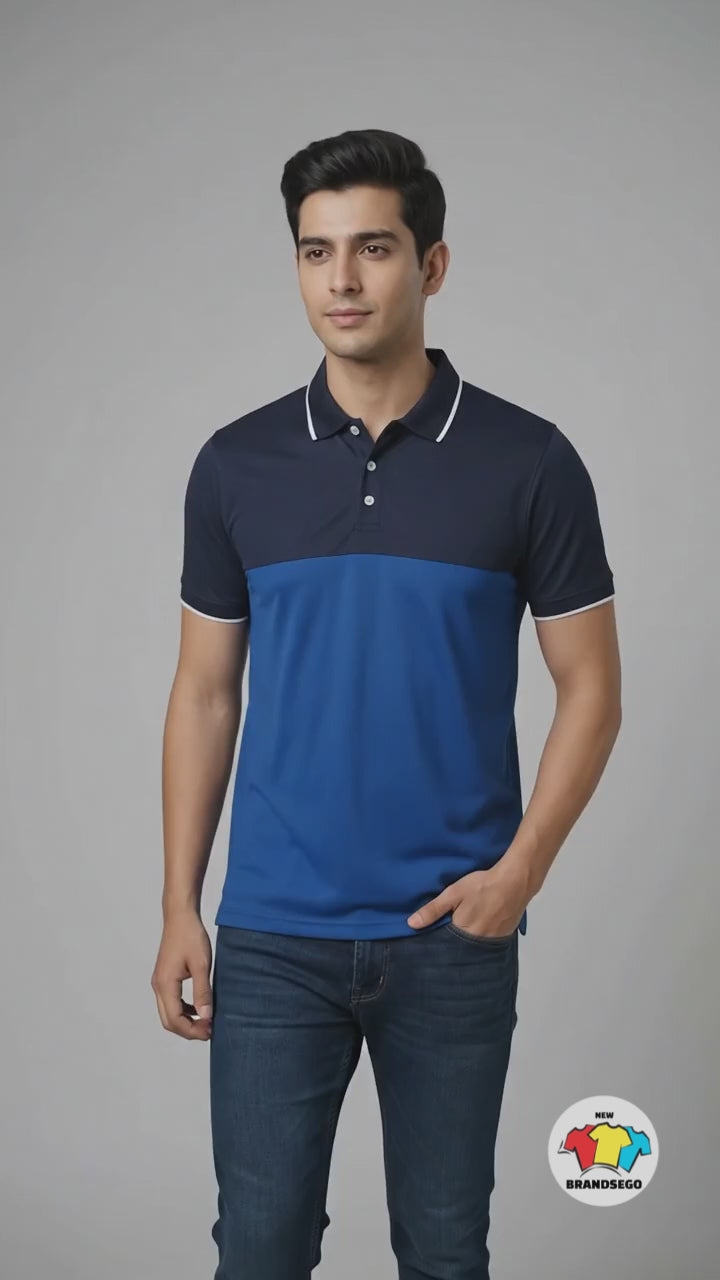 Rawgear Spandex Dry Polo Shirt For Men-Dark Navy & Royal Blue-BE1854