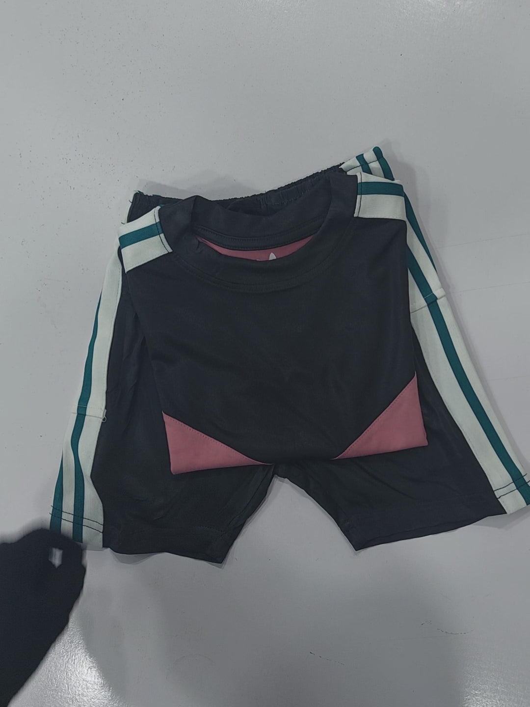 Ads Summer T Shirt & Short Suit For Kids-Tea Pink with Black & White, Green Stripe-BE3293/BR15731