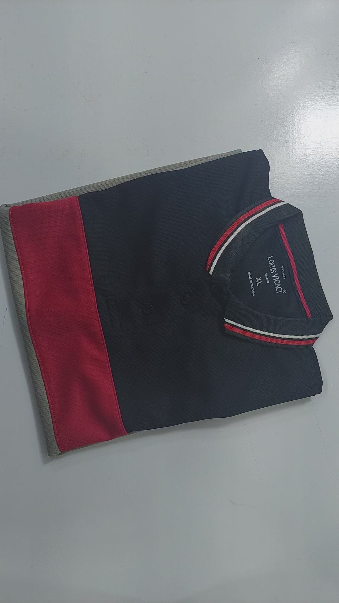 LV Summer Dry Fit Polo Shirt For Men-Black with Grey & Red Panels-BE1345/BR13587