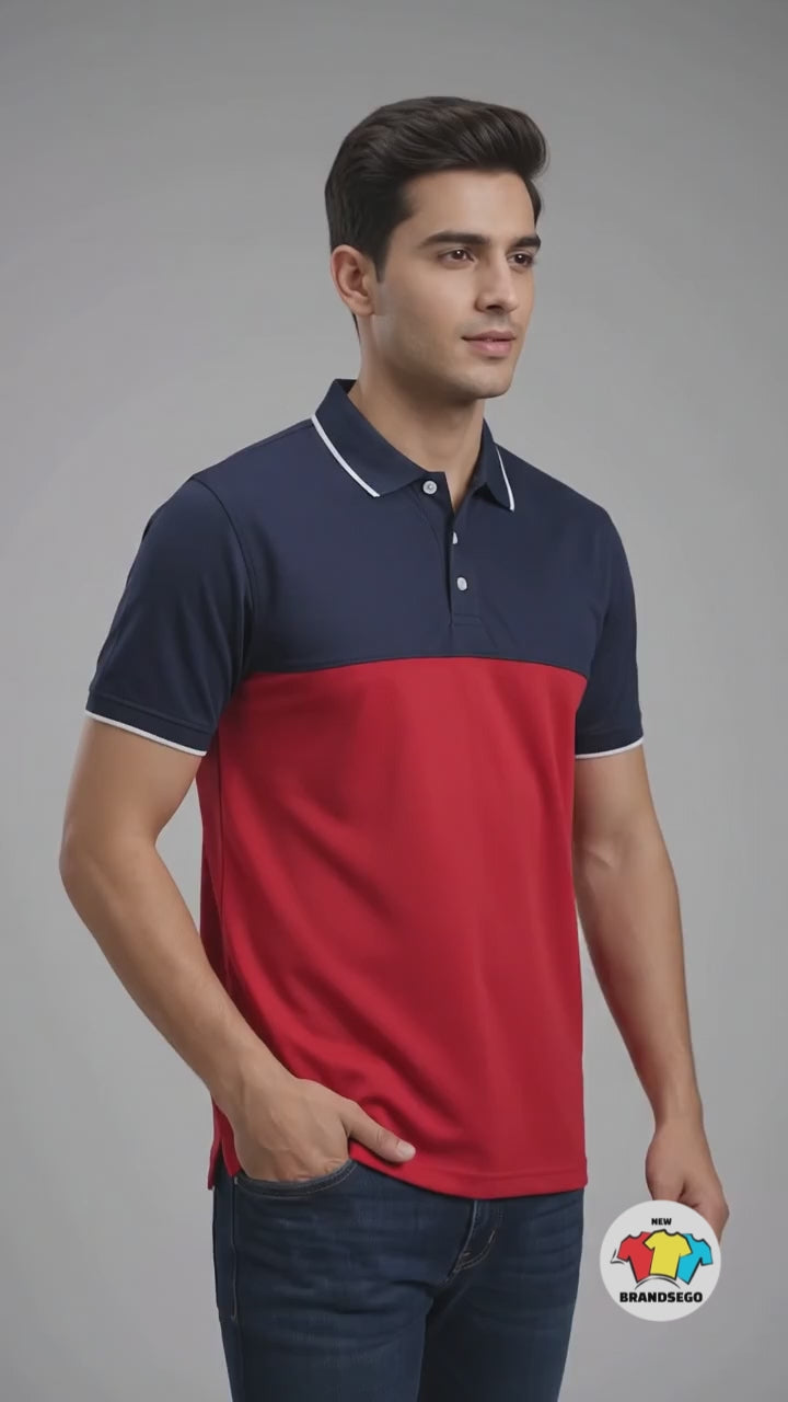 Rawgear Spandex Dry Polo Shirt For Men-Dark Navy & Red-BE3940