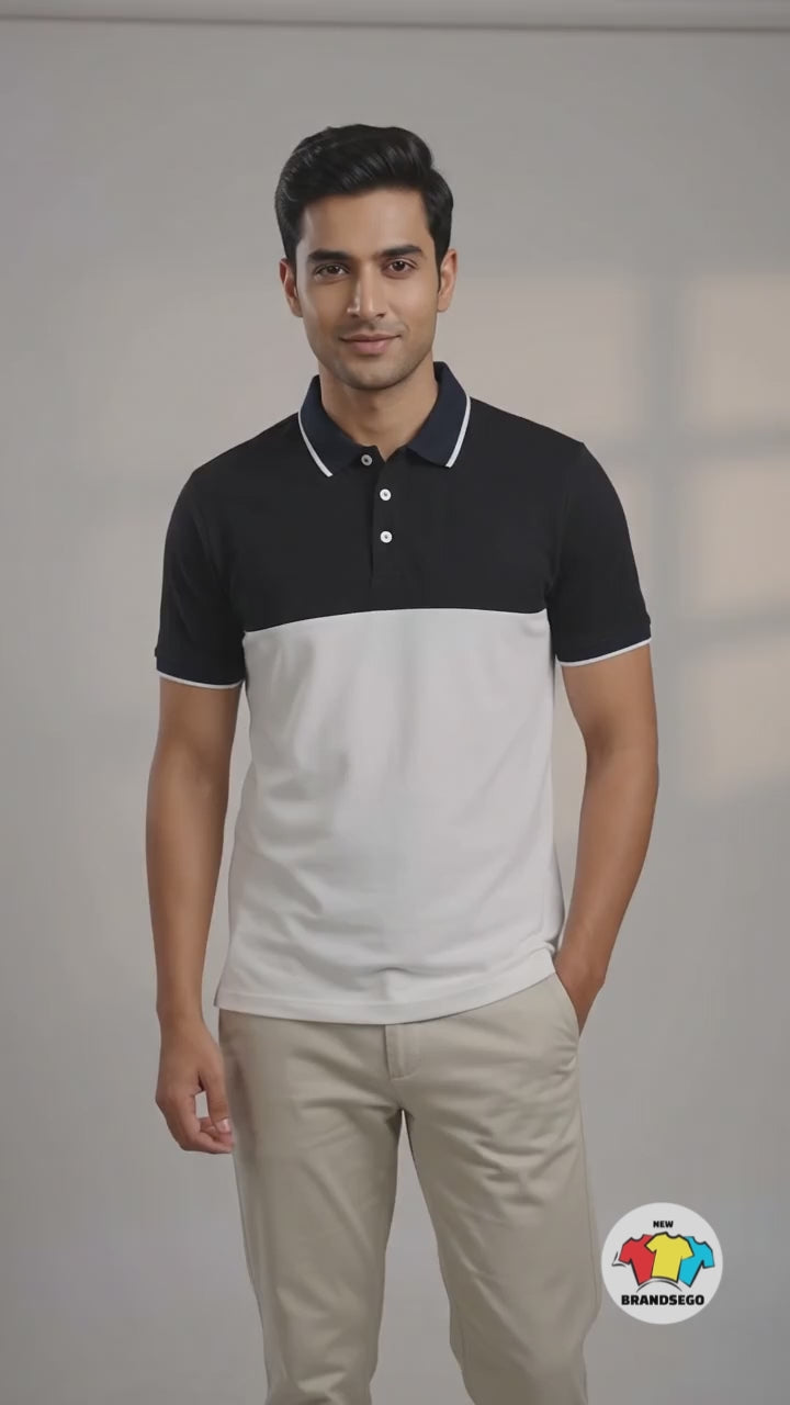 Rawgear Summer Colorblock Polo Shirt For Men-Black & White-BE9912
