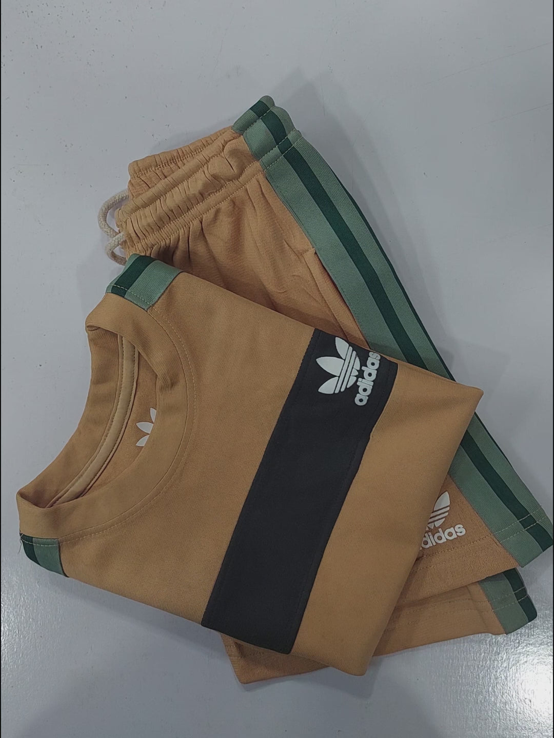 Ads Summer T Shirt & Short Suit For Kids-Khaki with Black & Green Stripe-BE3273/BR15711