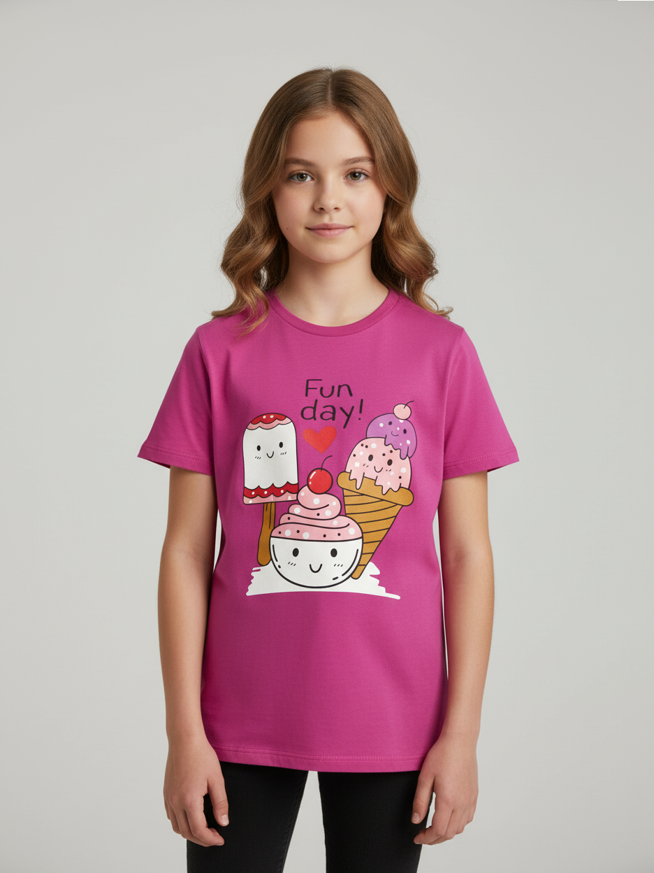 Louis Vicaci Single Jersey Tee Shirt For Kids-Magenta-BE841/BR13080