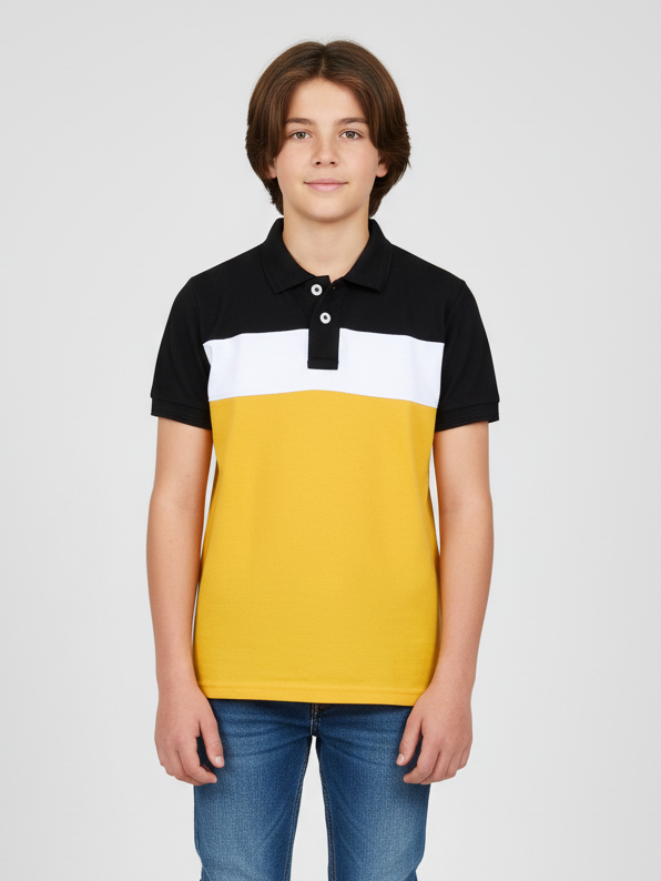 USPA Half Sleeve P.Q Polo Shirt For Kids-Black & Yellow-RT1932