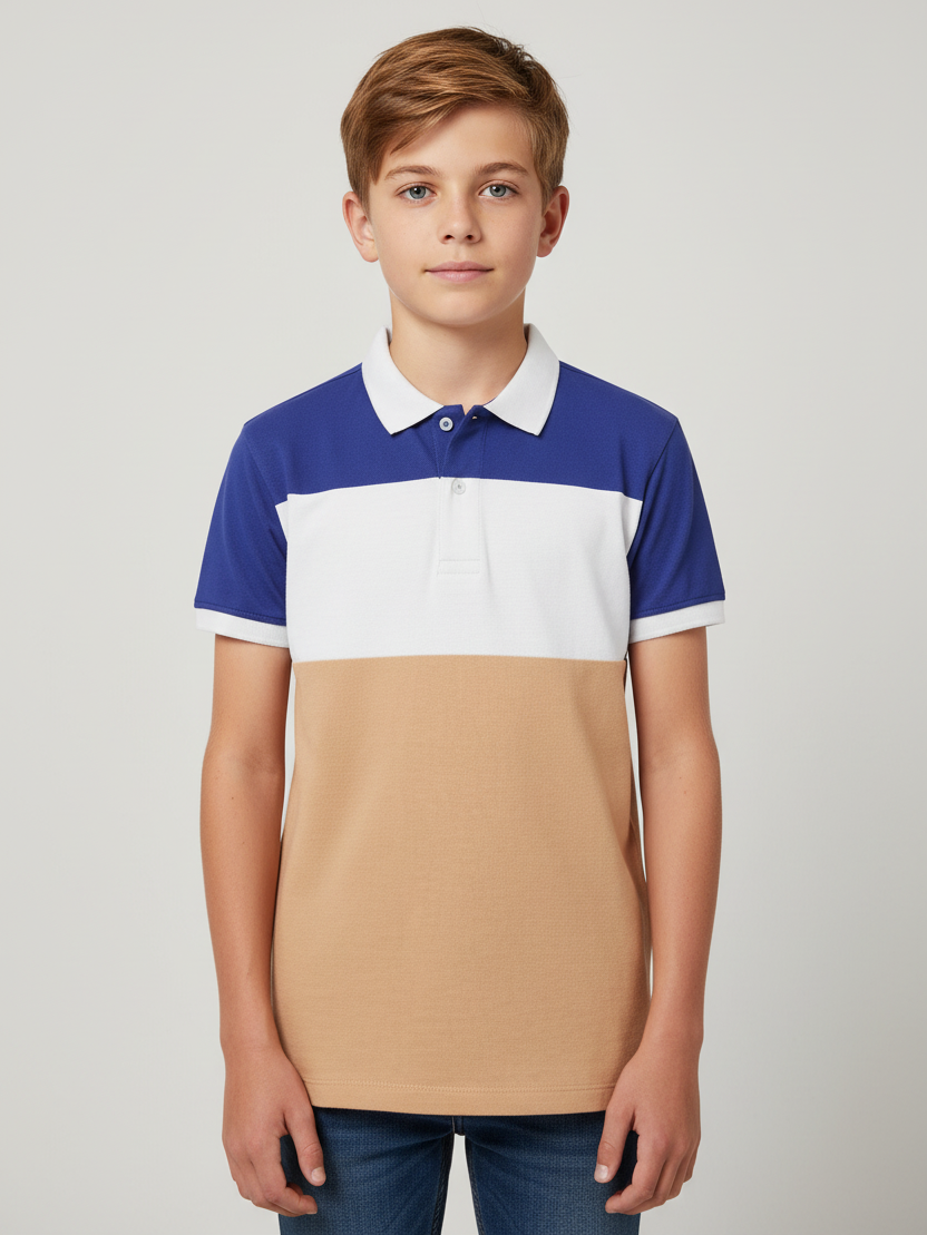 NXT Summer P.Q Polo Shirt For Kids-Blue with White & Skin-BE940