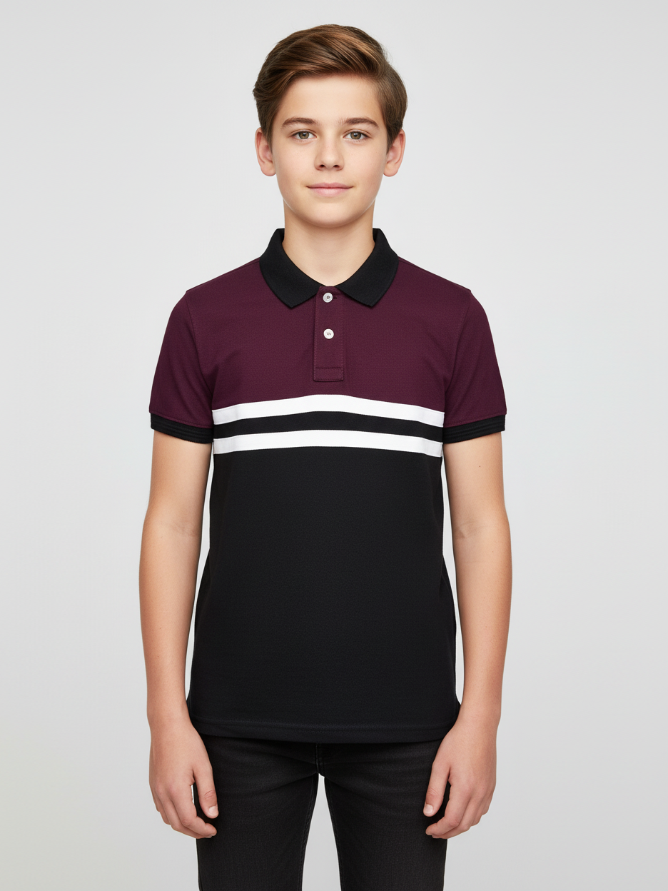 USPA Half Sleeve P.Q Polo Shirt For Kids-Black & Magenta-RT1970
