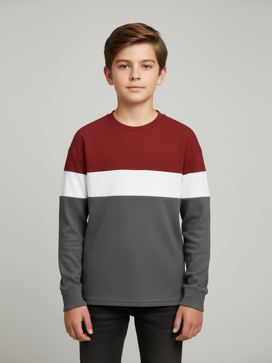 LV Crew Neck Long Sleeve Thermal Tee Shirt For Kids-Red with White & Grey-SP1719/RT2423