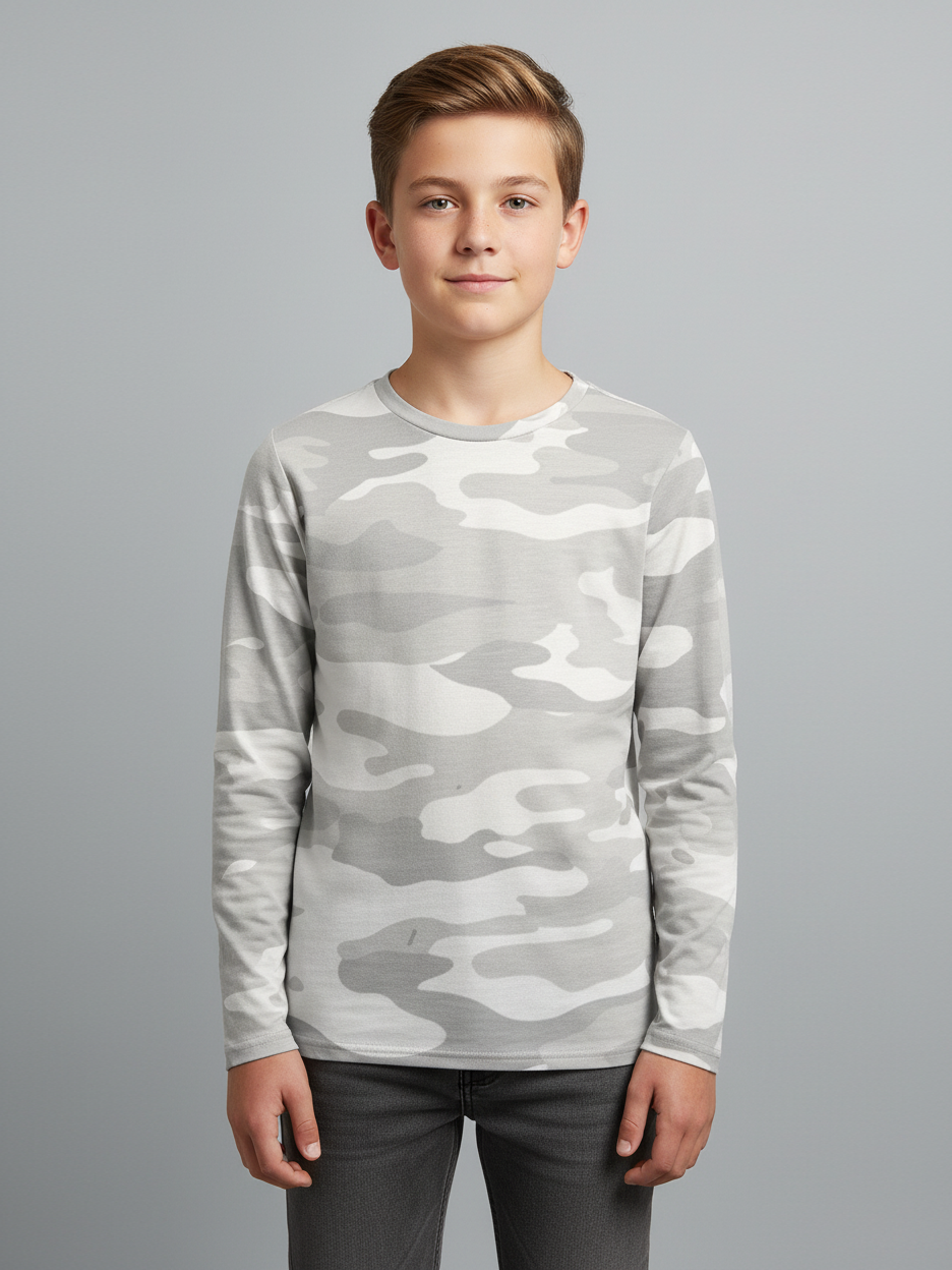 Maxx Crew Neck Long Sleeve Single Jersey Tee Shirt For Kids-Camouflage-SP211/RT2117
