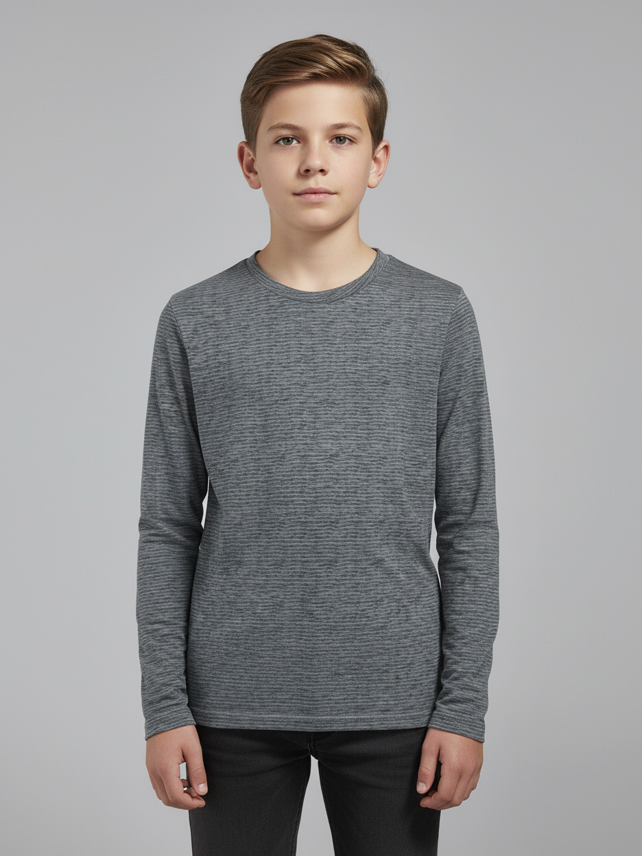 Maxx Crew Neck Long Sleeve Single Jersey Tee Shirt For Kids Grey Melange With Lining SP215