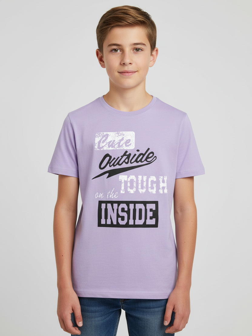 Summer Single Jersey Crew Neck Tee Shirt For Kids-Purple With Print-AN4154