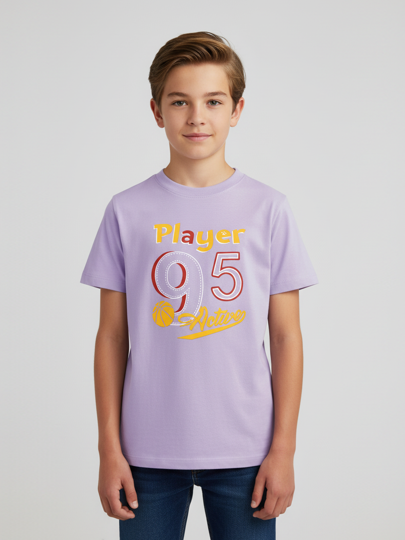 Summer Single Jersey Crew Neck Tee Shirt For Kids-Purple With Print-AN4158