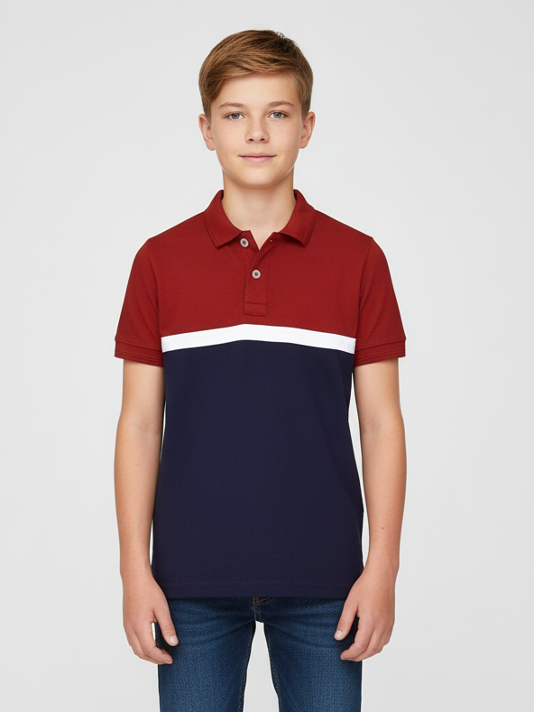USPA Half Sleeve P.Q Polo Shirt For Kids-Red & Navy-RT1931