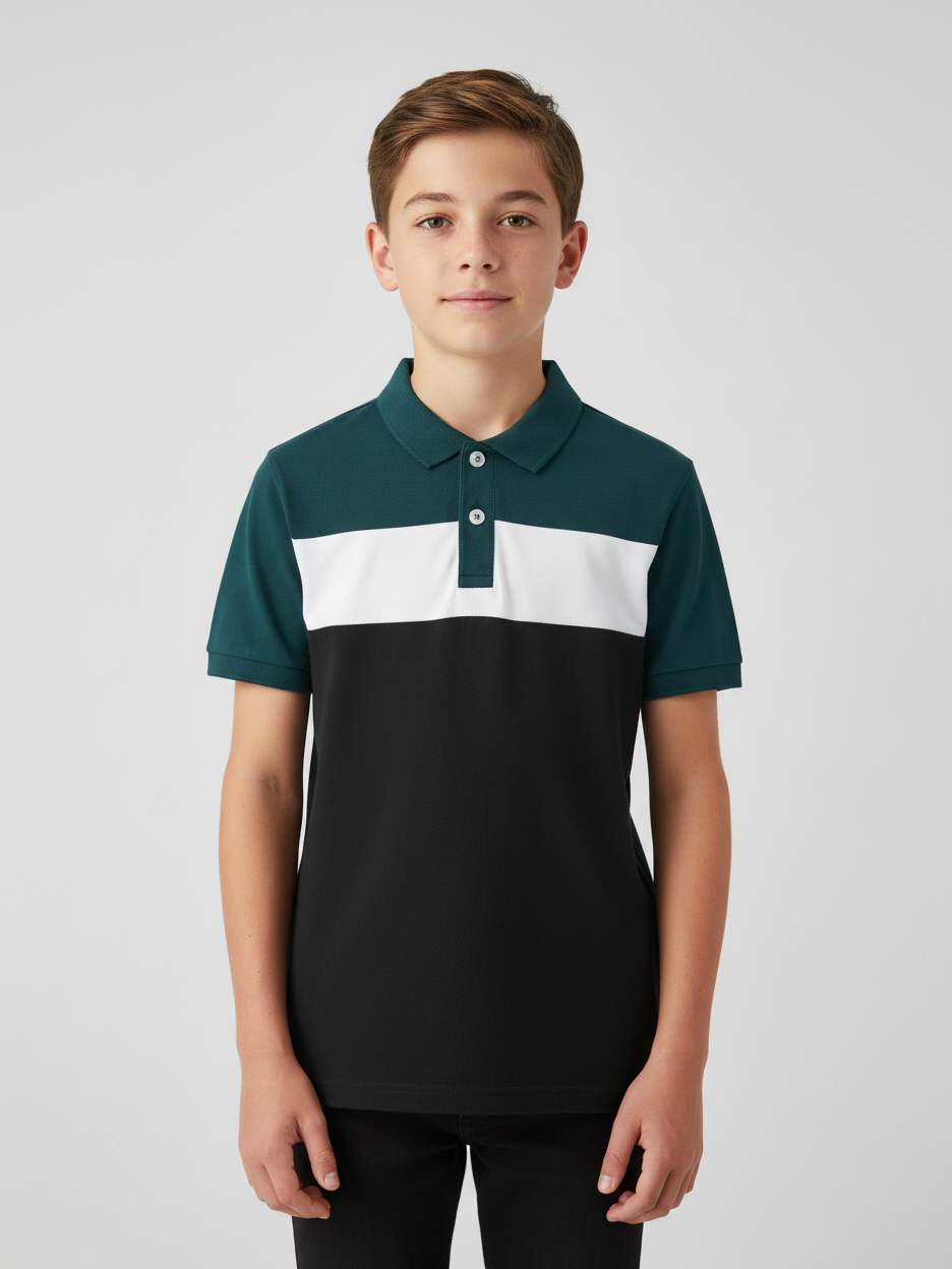 USPA Half Sleeve P.Q Polo Shirt For Kids-Black & Zinc-RT1930
