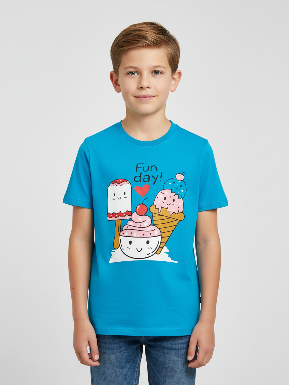 Louis Vicaci Single Jersey Tee Shirt For Kids-Dark Cyan-BE842/BR13081