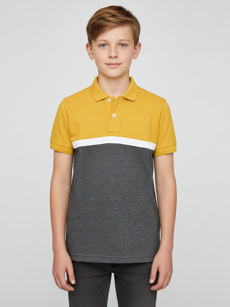 USPA Half Sleeve P.Q Polo Shirt For Kids-Yellow & Charcoal-RT1934