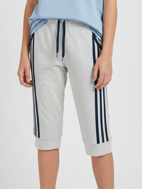Summer Jersey Terry Slim Fit Short For Kids-Grey Melange with Navy Stripes-RT2474