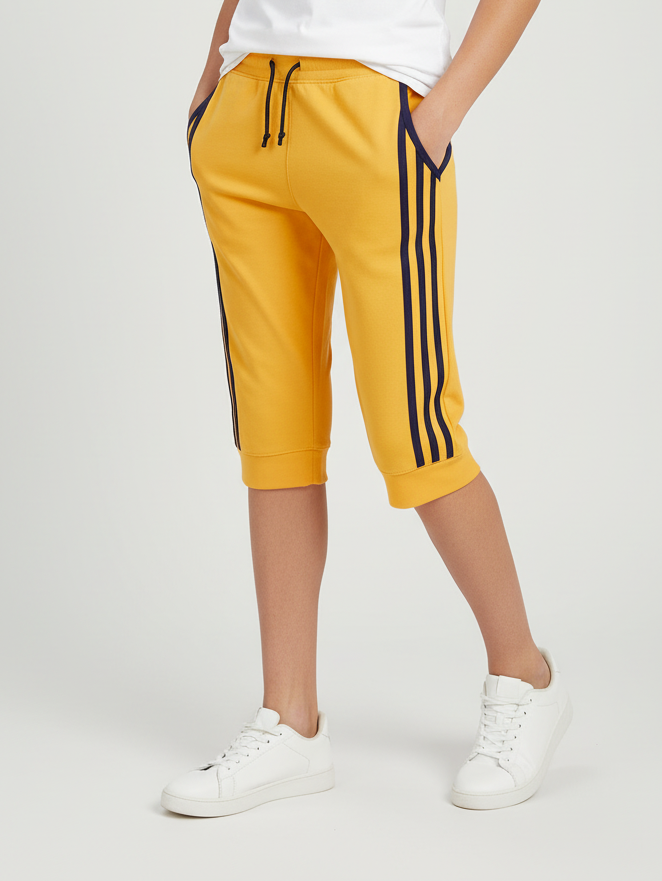 Summer Jersey Terry Slim Fit Short For Kids-Yellow with Navy Stripes-BR13222