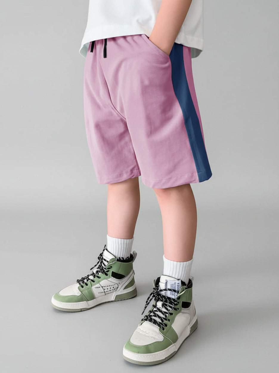 Next Single Jersey Short For Kids-Pink With Dark Blue Stripes-RT2479