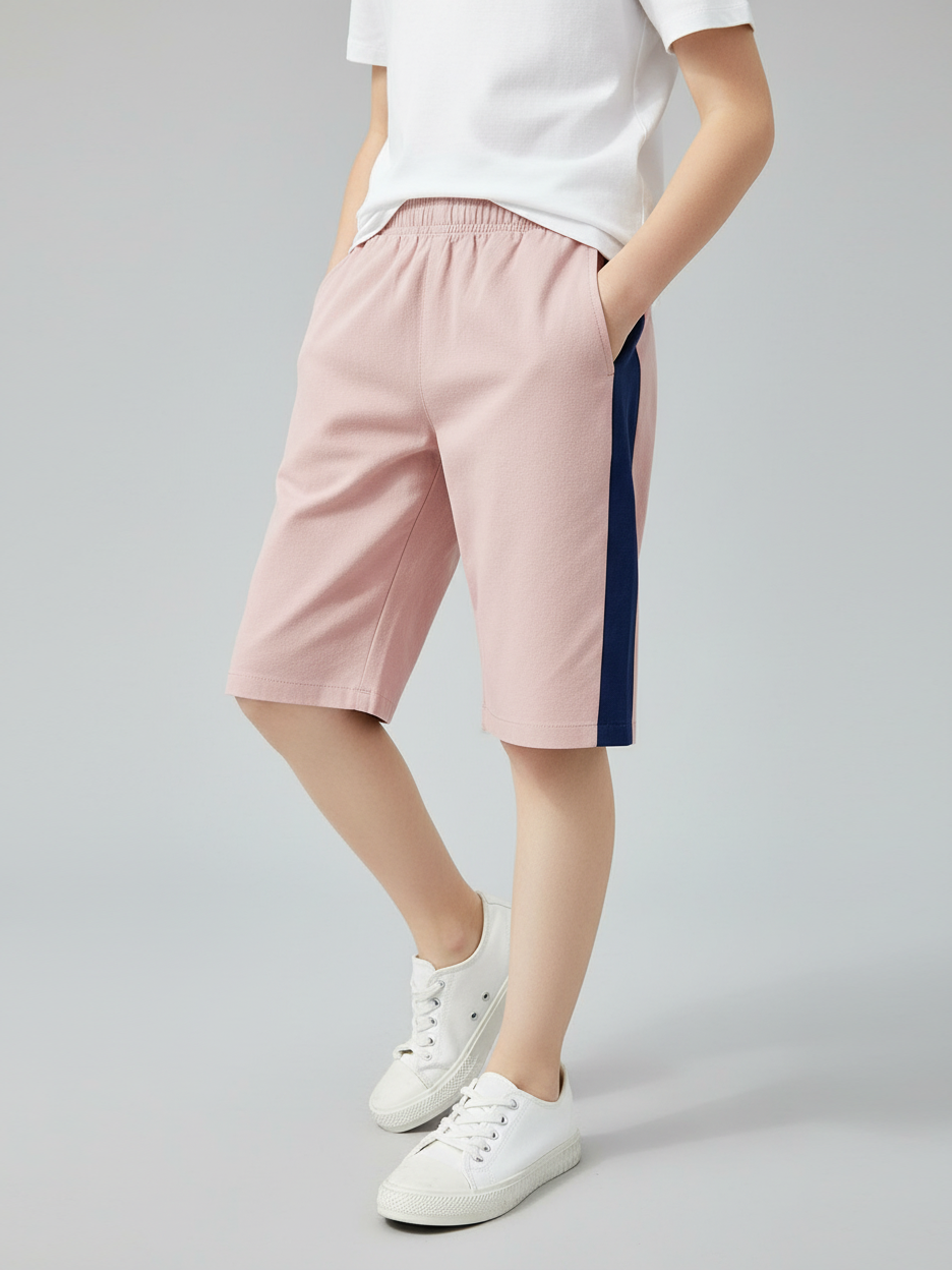 Next Single Jersey Short For Kids-Pink With Dark Blue Stripes-RT2476