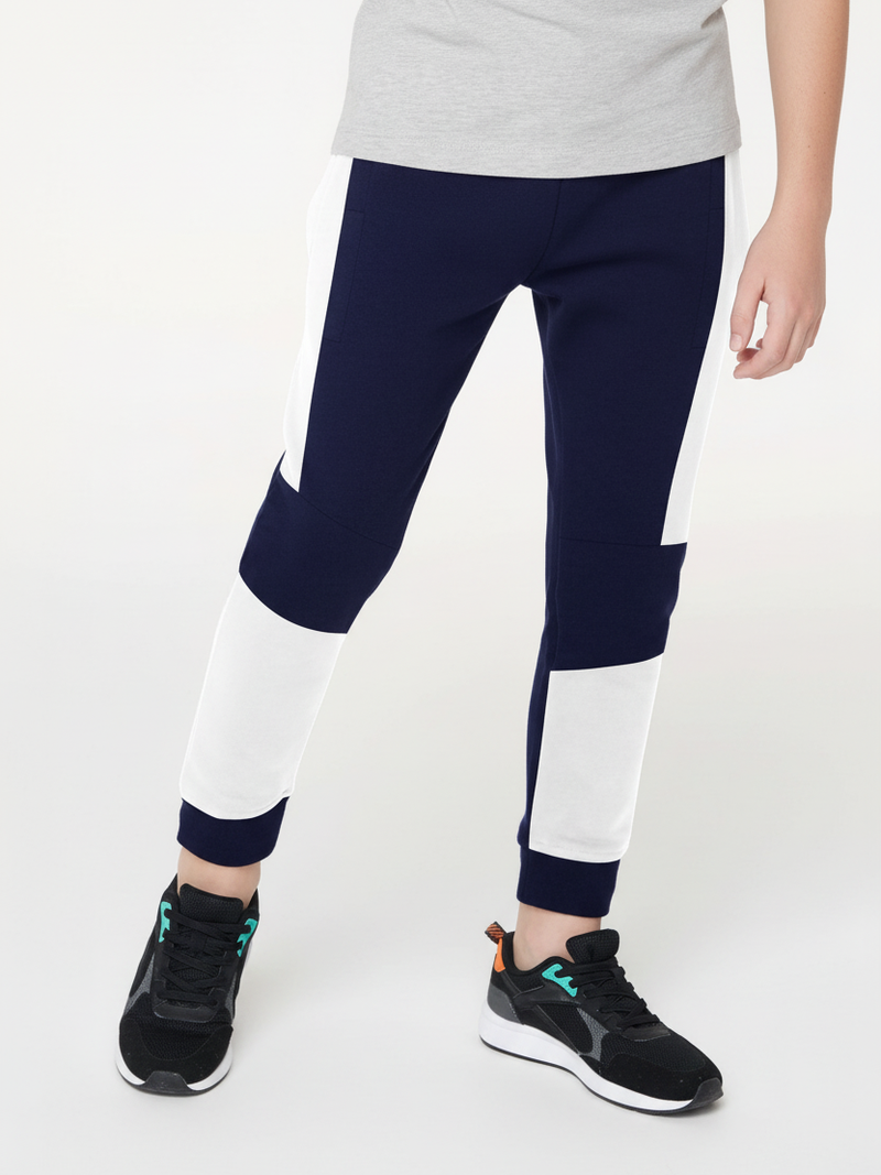 Y.F.K Fleece Jogger Trouser For Kids-Navy with White Panels-BR923