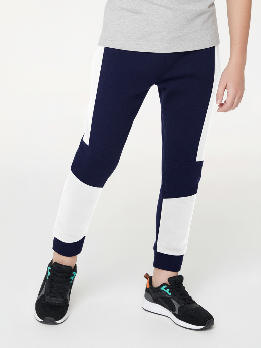 Y.F.K Fleece Jogger Trouser For Kids-Navy with White Panels-BR923
