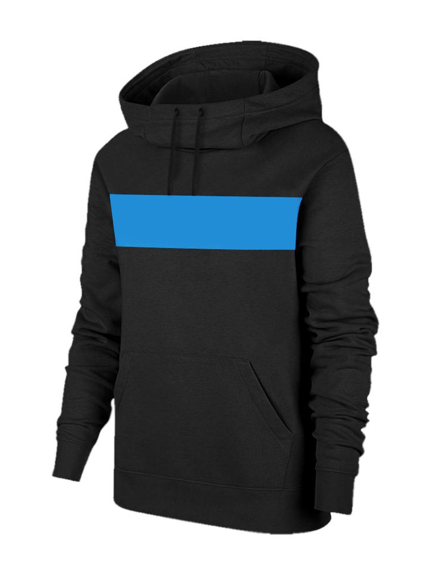 P&B Fleece Pullover Hoodie For Men-Black With Blue Panel-BE13685