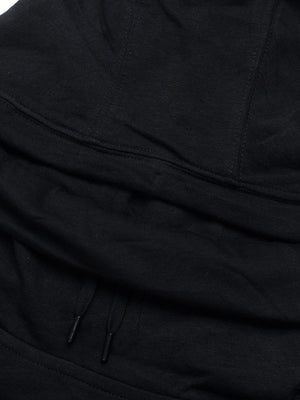 P&B Fleece Pullover Hoodie For Men-Black With  Burgundy Melange Panel-SP637