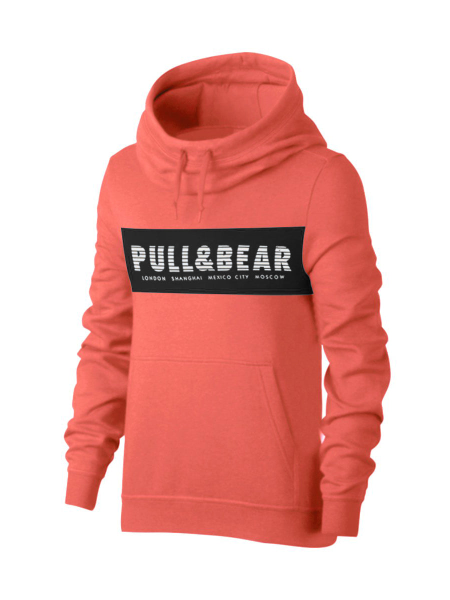 P&B Fleece Pullover Hoodie For Men-Carrot Pink With Black Panel-SP629