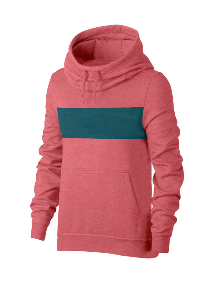 P&B Fleece Pullover Hoodie For Men-Dark Pink Melange With Prussian Blue Panel-SP636/RT2157