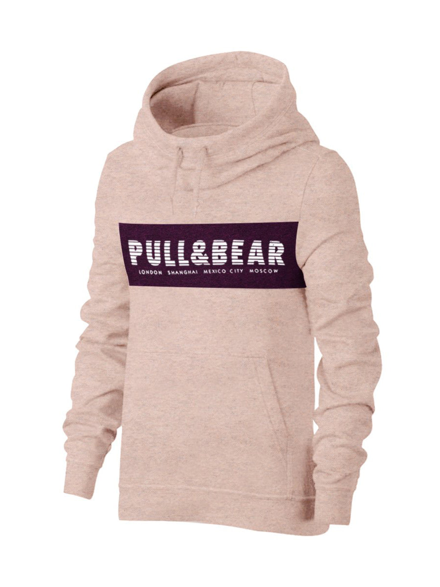 P&B Fleece Pullover Hoodie For Men-Peach Melange With Burgundy Panel-SP638