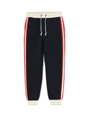 Red Pearl Terry Fleece Slim Fit Jogger Trouser For Kids-Navy & Off White With Assorted Stripes-SP880/Rt2167