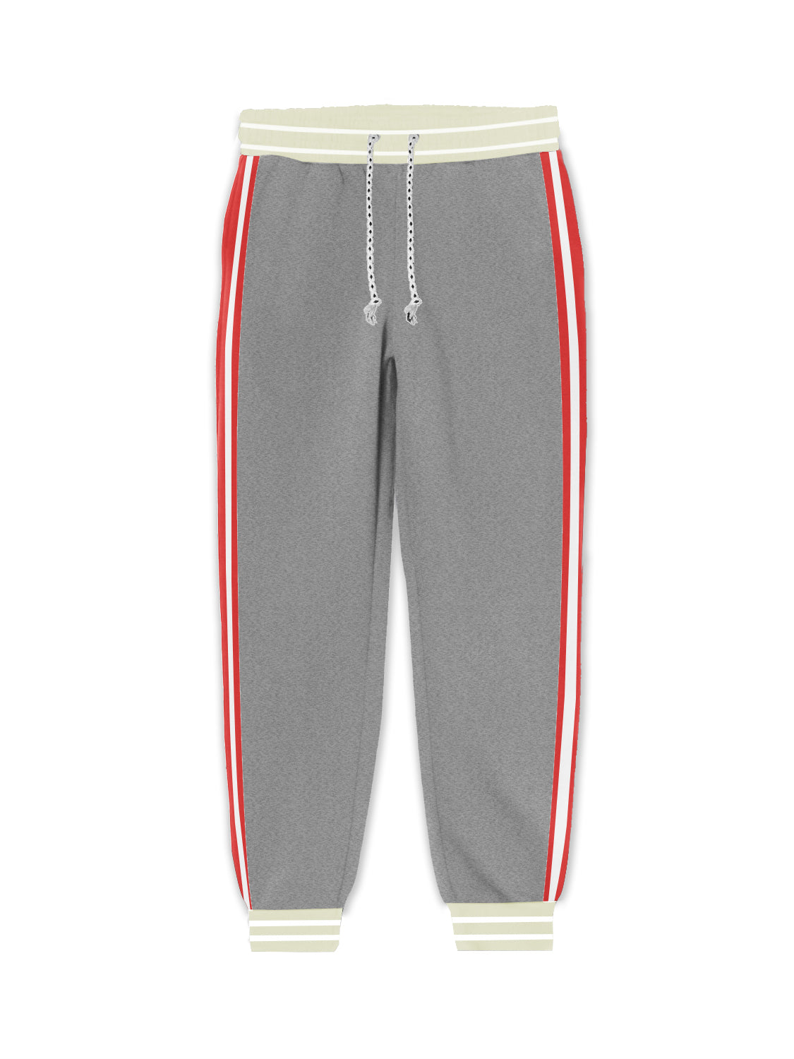 Red Pearl Fleece Slim Fit Jogger Trouser For Kids-Grey Melange  With Assorted Stripes-SP899