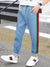 Red Pearl Fleece Slim Fit Jogger Trouser For Kids-Blue Melange With Assorted Stripes-SP898
