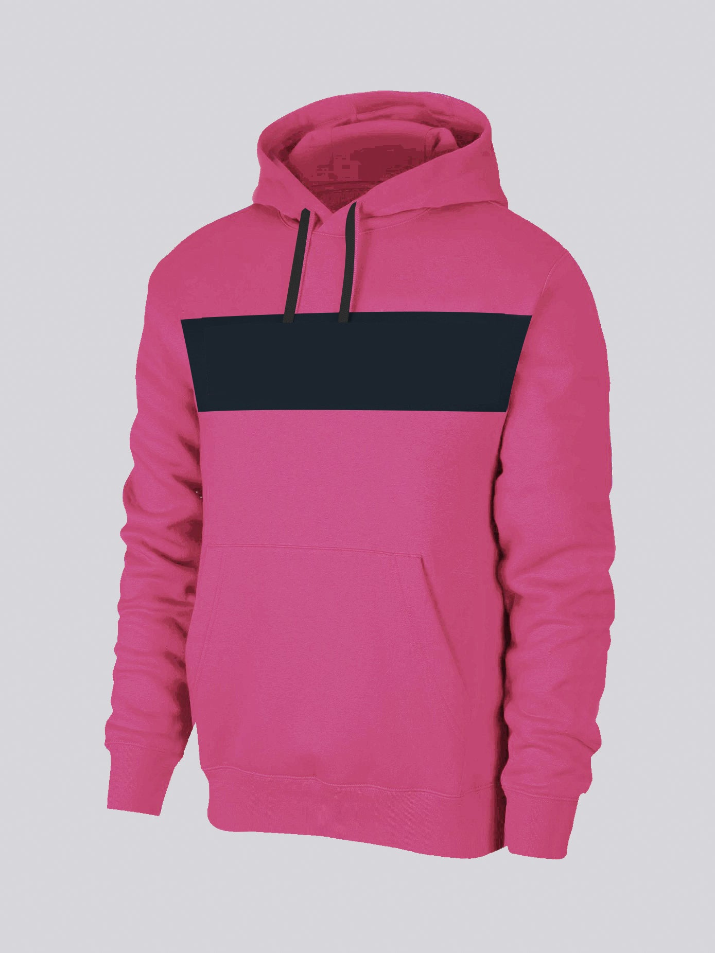 P&B Fleece Pullover Hoodie For Men-Pink With Navy Panel-SP734