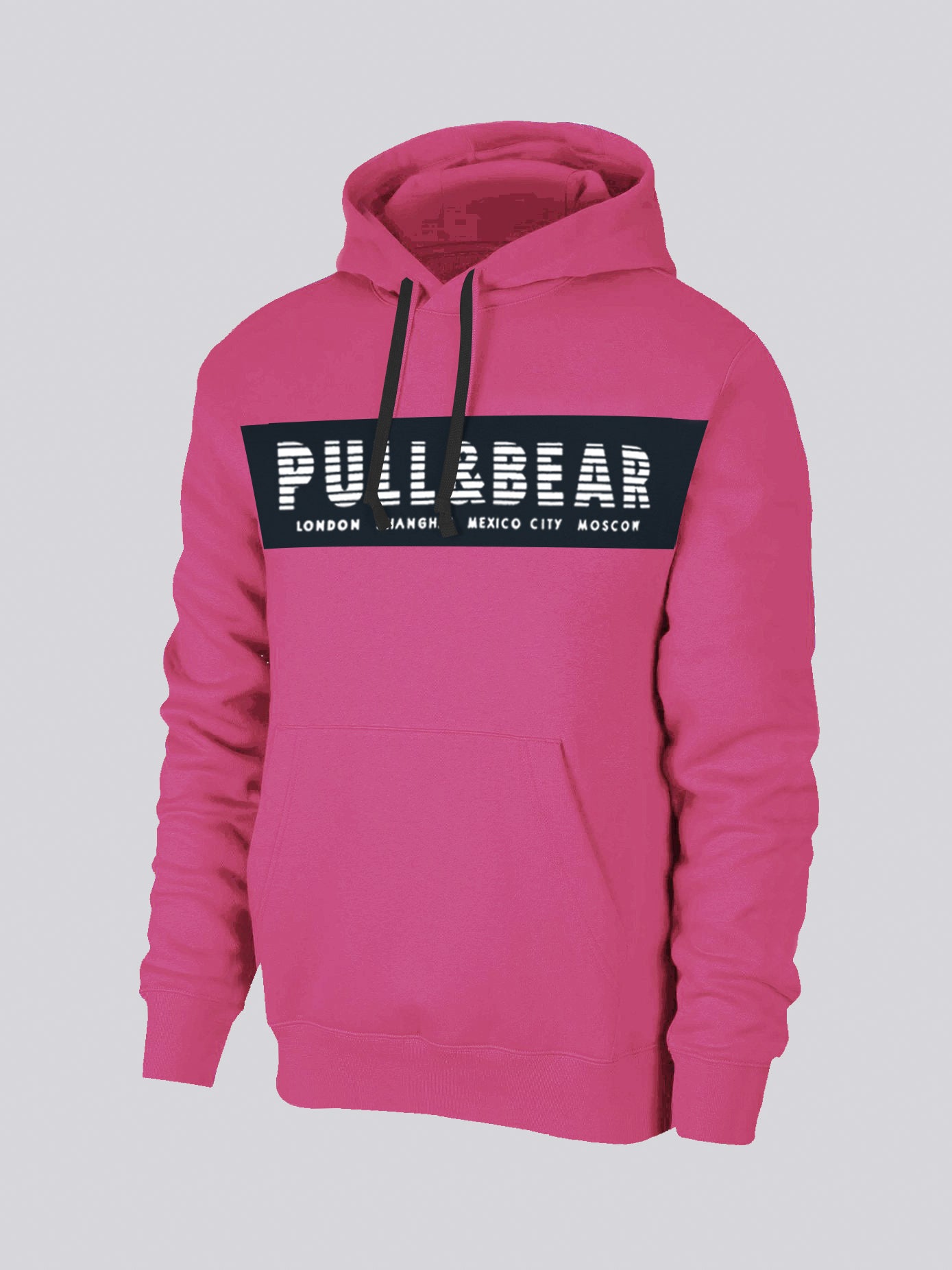 P&B Fleece Pullover Hoodie For Men-Pink With Navy Panel-SP734