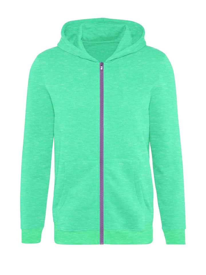RB Fleece Zipper Hoodie For Men-Green Melange With Navy Embroidery-BE08