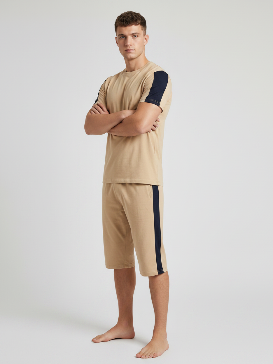 Summer Co Ord Set For Men-Khaki-BE5521