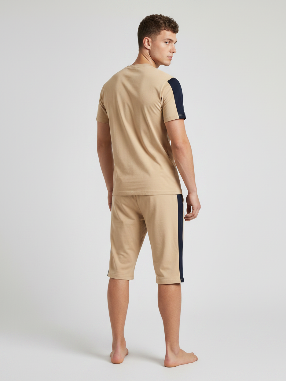 Summer Co Ord Set For Men-Khaki-BE5521