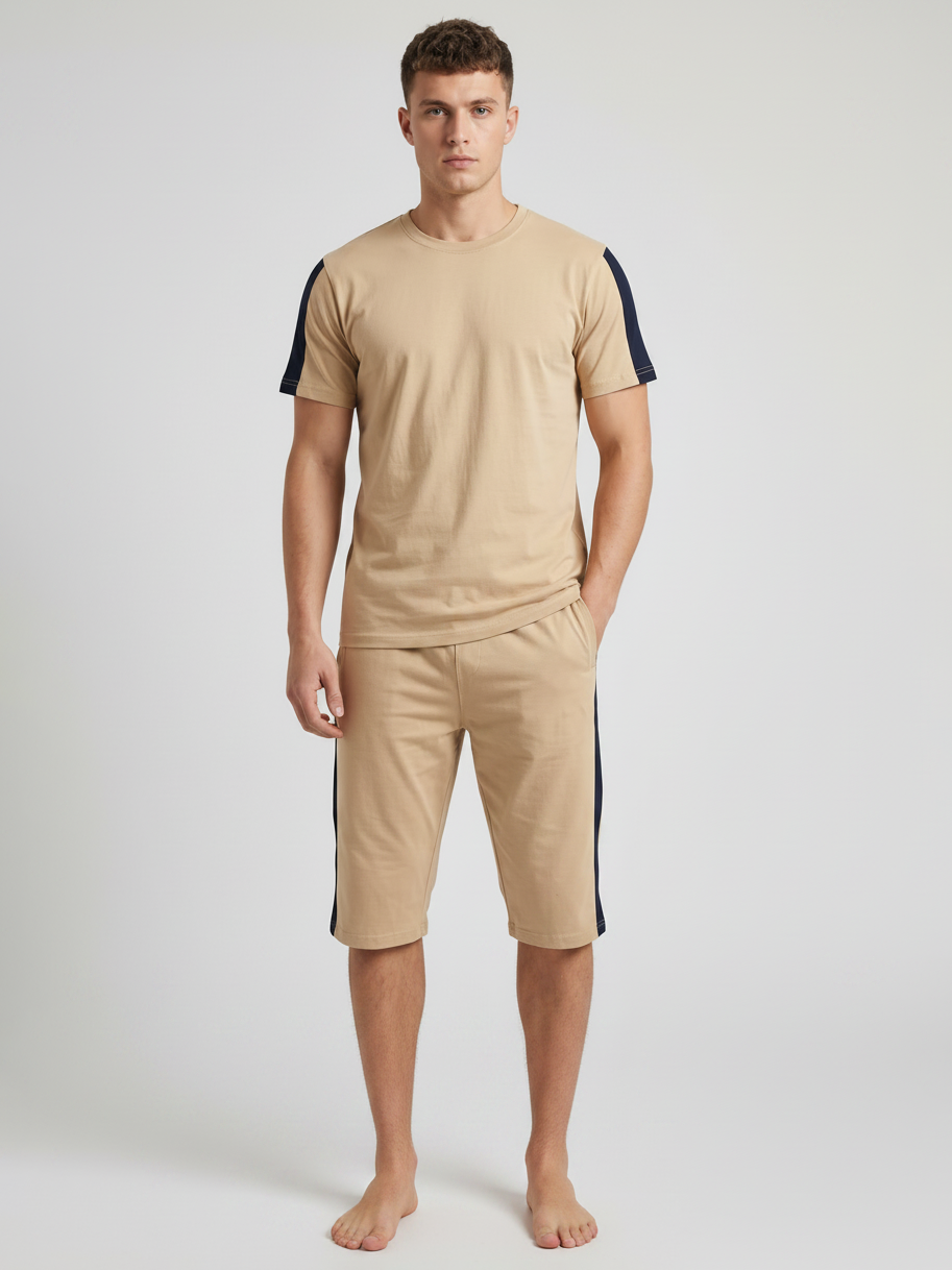 Summer Co Ord Set For Men-Khaki-BE5521