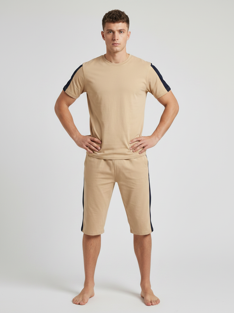 Summer Co Ord Set For Men-Khaki-BE5521
