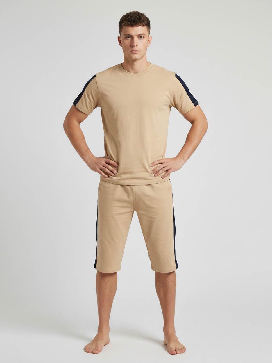 Summer Co Ord Set For Men-Khaki-BE5521