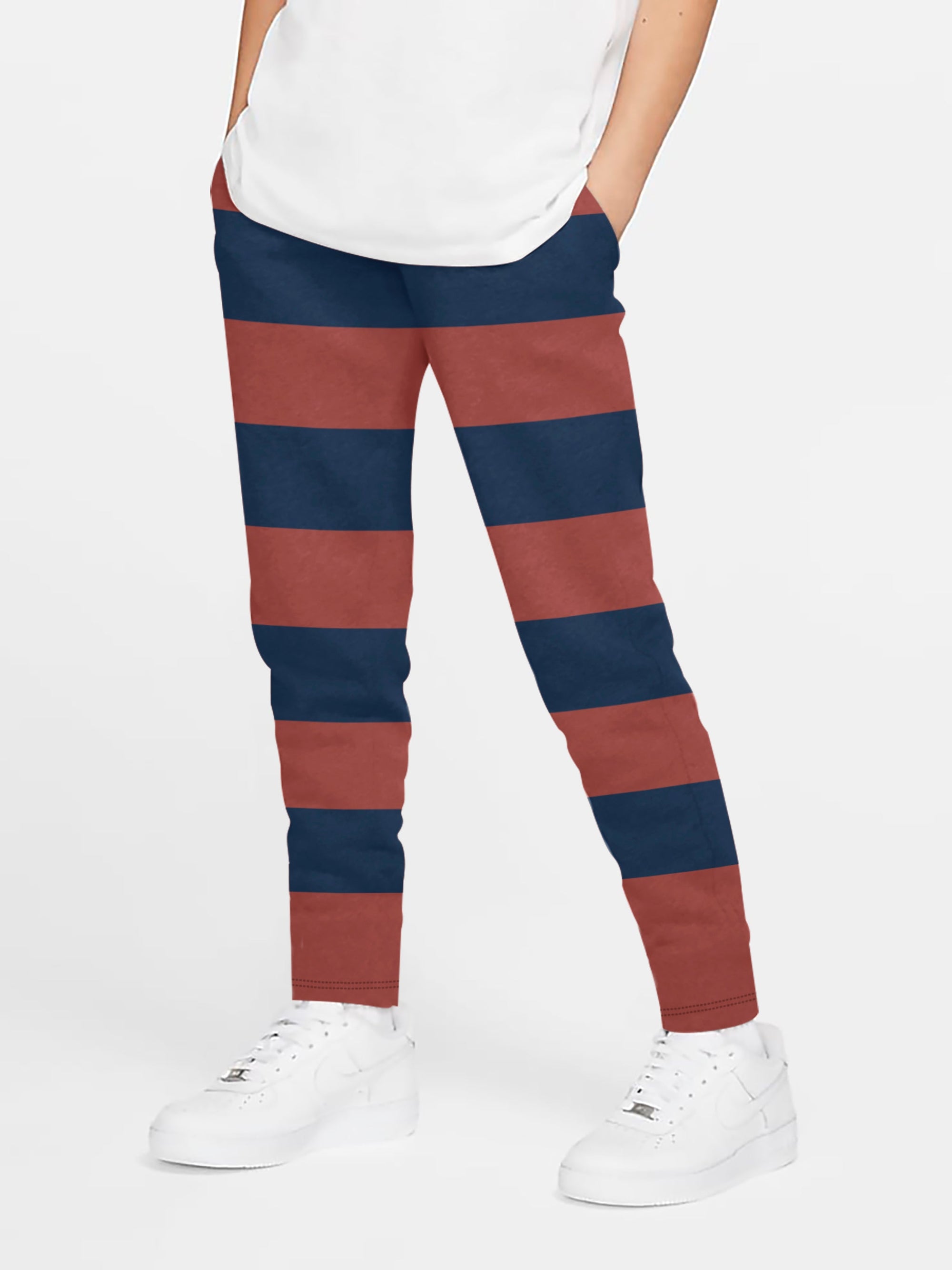 Next Slim Fit Single Jersey Jogger Trouser For Kids-Maroon & Navy Stripes-RT211