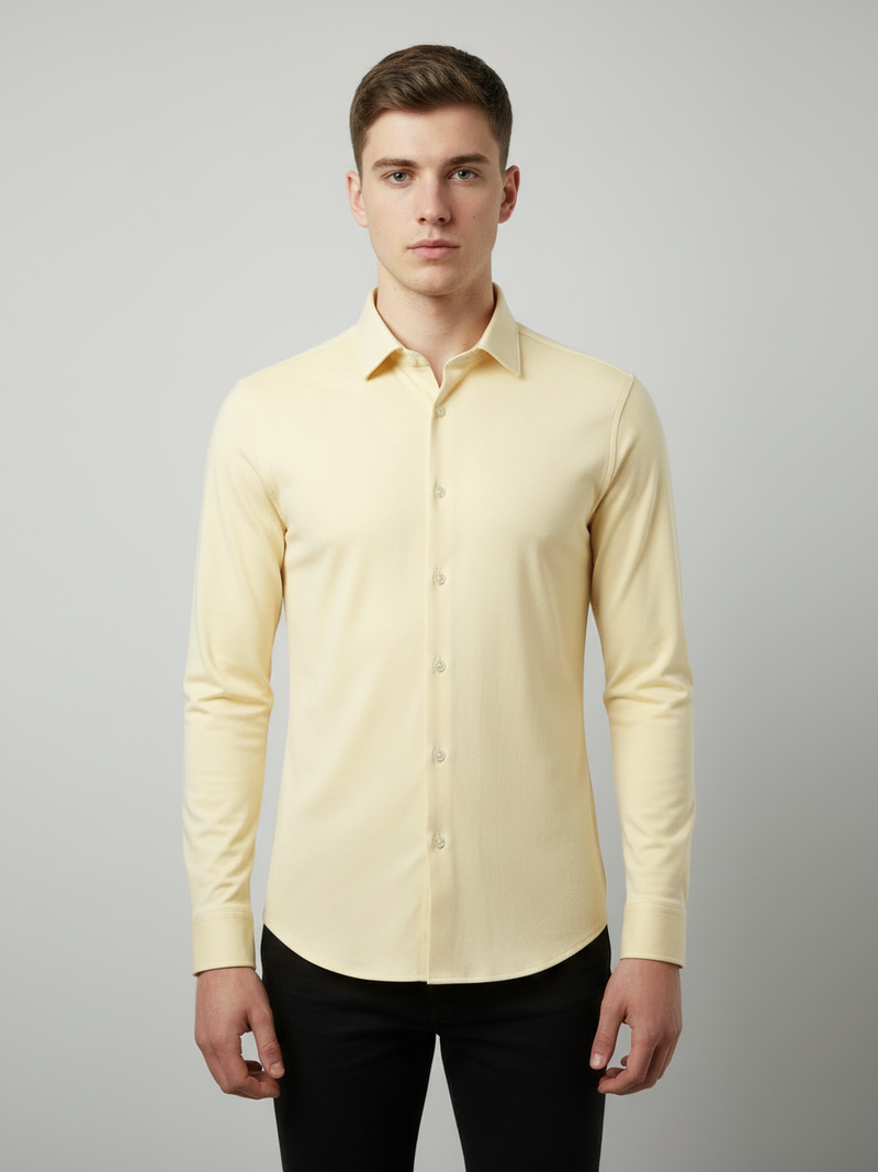 Louis Vicaci Super Stretchy Slim Fit Long Sleeve Summer Formal Casual Shirt For Men-Lime Yellow-BR13429