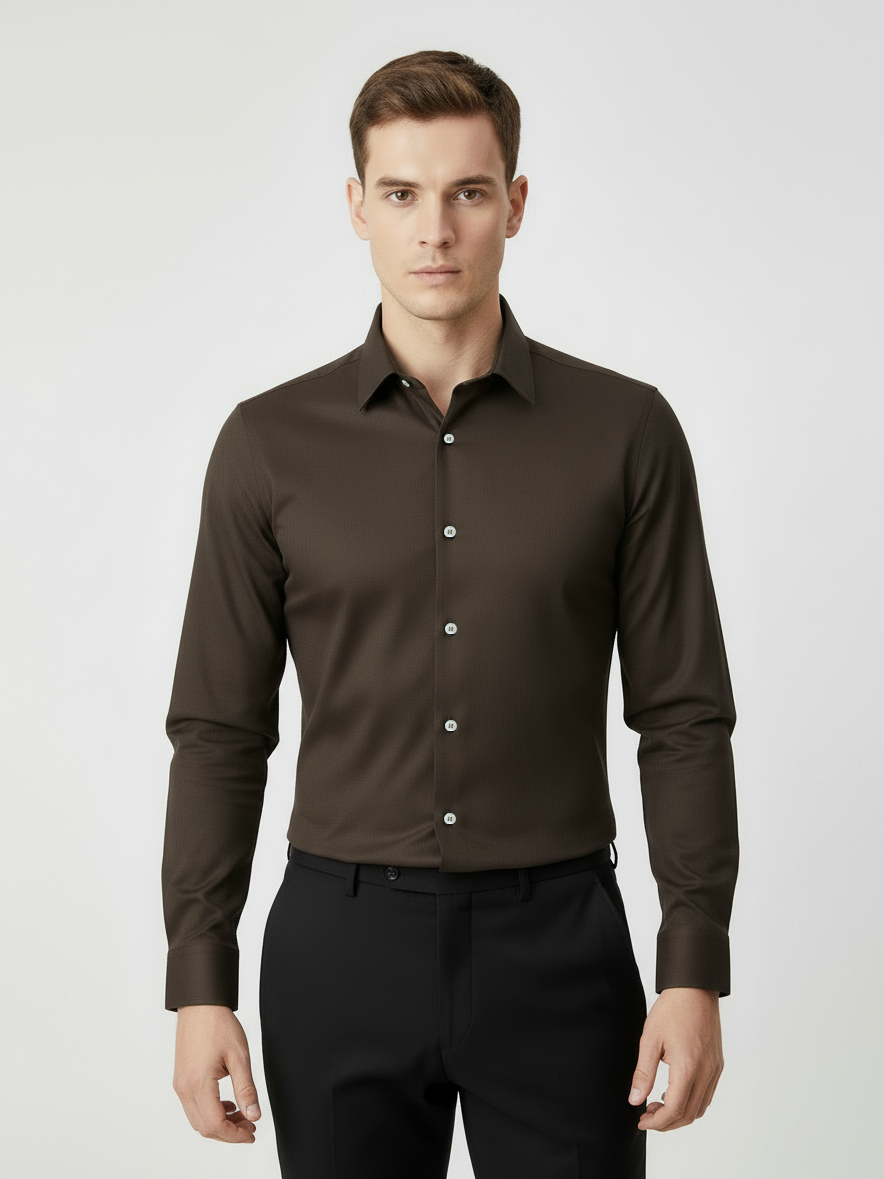 Rawgear 4 Side Lycra Slim Fit Long Sleeve Casual Shirt For Men-Dark Brown-RG04