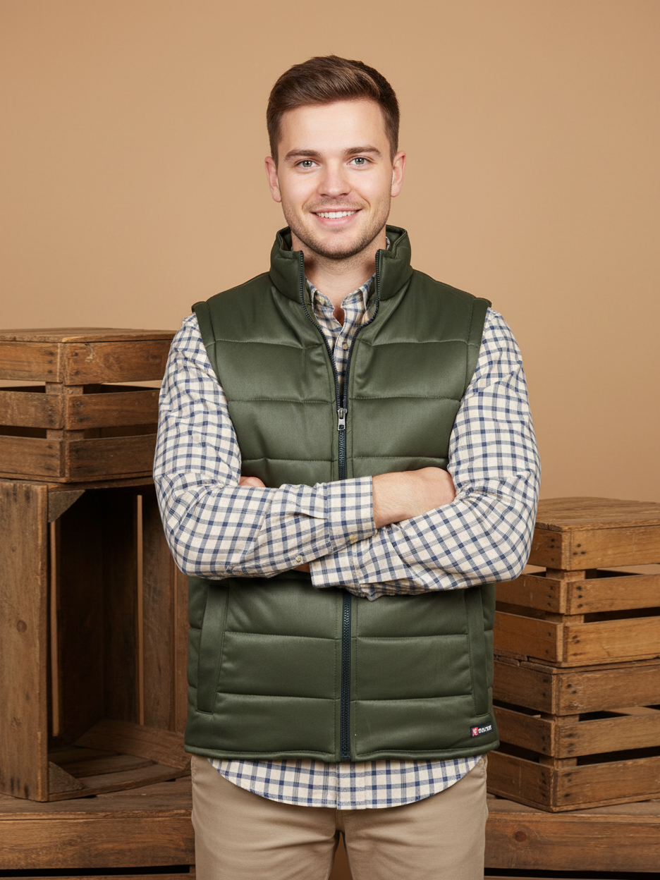 Payper Winter Sleeveless Zipper Mockneck Jacket For Men-Olive Green-PH41