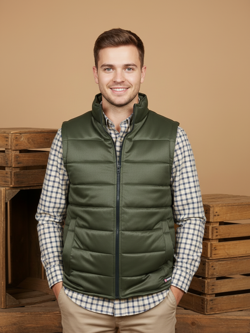 Payper Winter Sleeveless Zipper Mockneck Jacket For Men-Olive Green-PH41